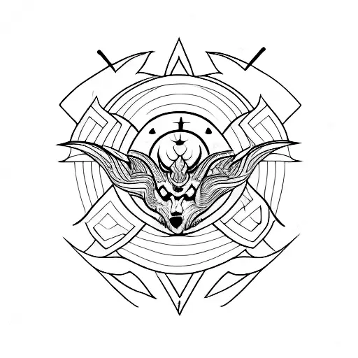 Tattoo design in the form of two capital letters AA, above one A there are devil horns, above the other A there are ange tattoo design idea