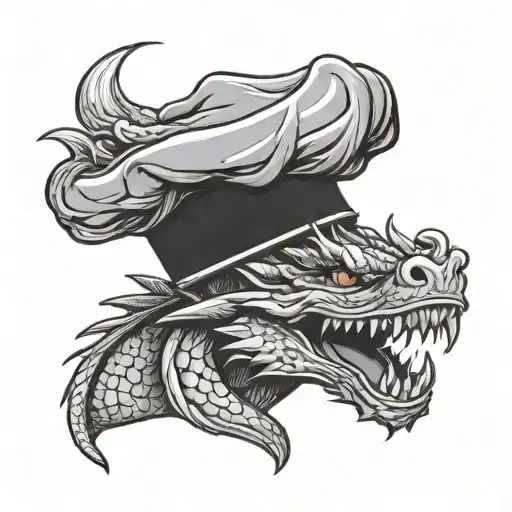 A chef's hat with a dragon emerging from the shadows, symbolizing the dual nature of being a chief/student tattoo design idea