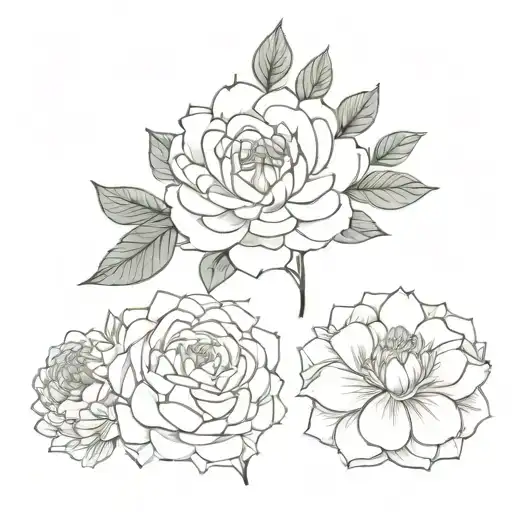 carnation, chrysanthemum, tranvaal daisy, dahlia, garden rose tattoo design idea