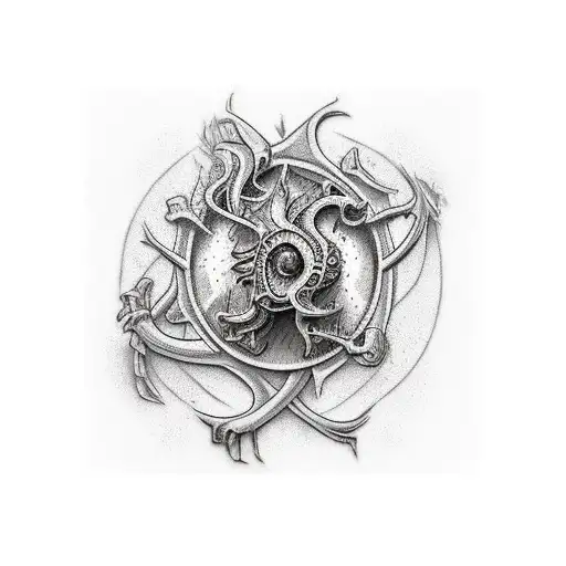 Craneo medieval dividido en partes tattoo design idea