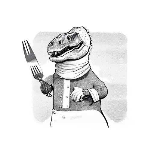t-Rex chef with a knife and fork tattoo design idea