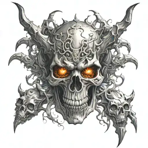  demon skull surrounded by souls type world tattoo design idea