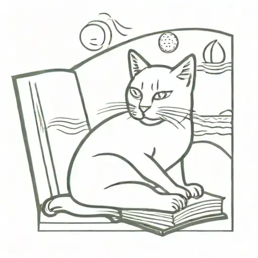cats and books and beach tattoo design idea