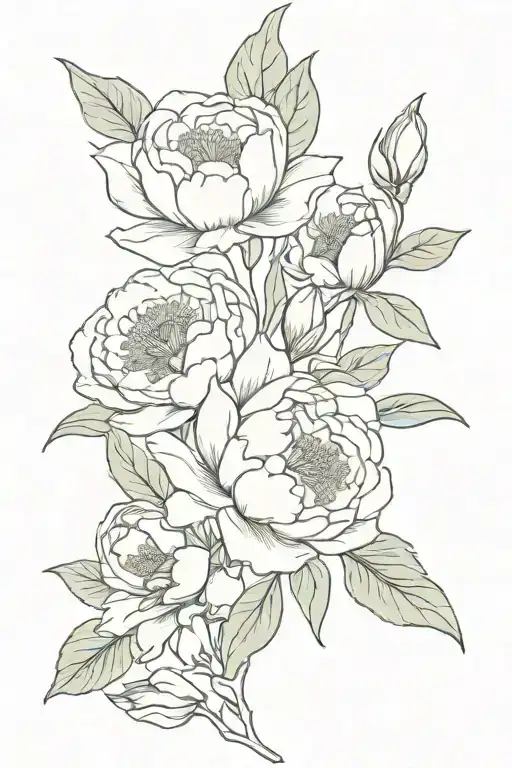 peonies, calla lillys, and lilacs intertwined tattoo design idea