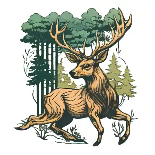 deer with forest tattoo design idea