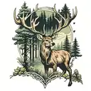deer with forest tattoo design idea