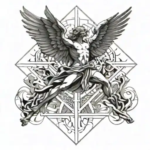 mythology and icarus falling angel and angel wings and angel reaching out tattoo design idea