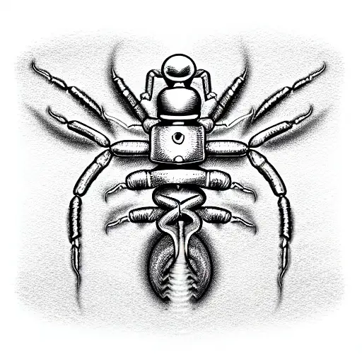 isometric view of a metal scorpion on a techno celtic knot tattoo design idea