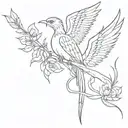 phoenix with dagger and a snake and flowers intertwined tattoo design idea