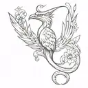 phoenix with dagger and a snake and flowers intertwined tattoo design idea