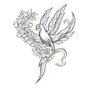 phoenix with dagger and a snake and flowers intertwined tattoo design idea