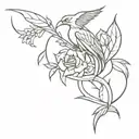 phoenix with dagger and a snake and flowers intertwined tattoo design idea