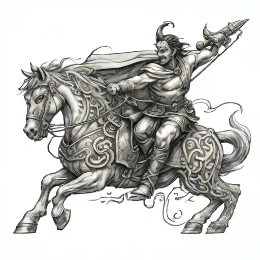 A tattoo design showcasing the journey of a hero from mythology tattoo design idea