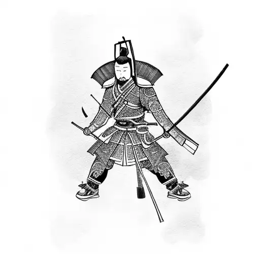 A traditional Japanese samurai warrior surrounded by cherry blossoms tattoo design idea