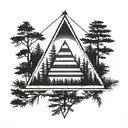 Vertical pines on the forearm, which are closer to the elbow, are rounded around the image of a pyramid  tattoo design idea