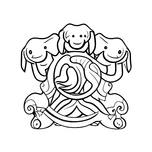 a family of five Elephant  tattoo design idea