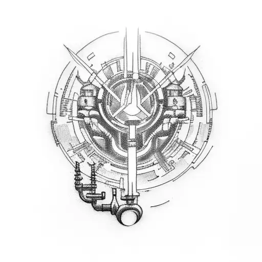 mechanical cyberpunk fire flames industrial tattoo piston  tattoo design idea