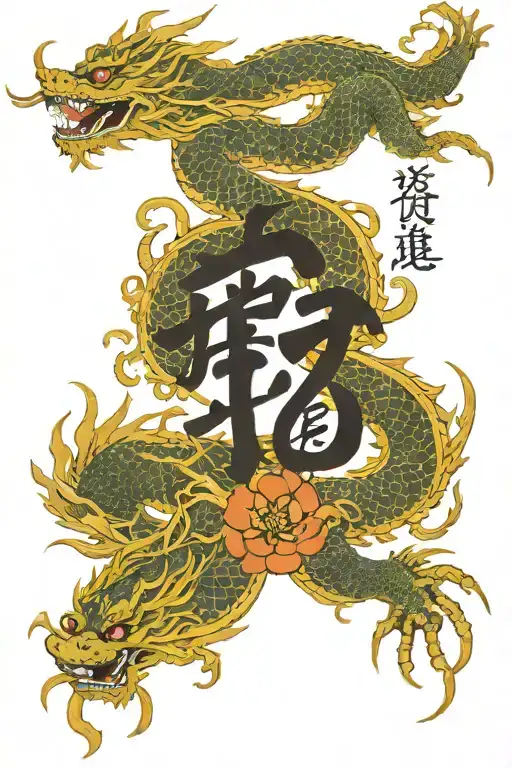 the word '正義' down center of back, then draw chinese dragon wrapping around the word '正義' tattoo design idea