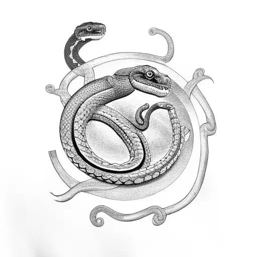 a old school scale with a snake around the pillar tattoo design idea