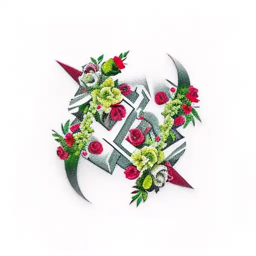 Two ak-47's in a cross with roses behind. Dead roses below. Fresh roses above. tattoo design idea