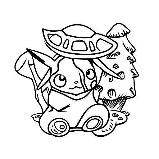 Pikachu resting on a mushroom  tattoo design idea