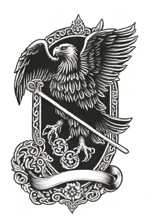Irish harp polish eagle tattoo design idea