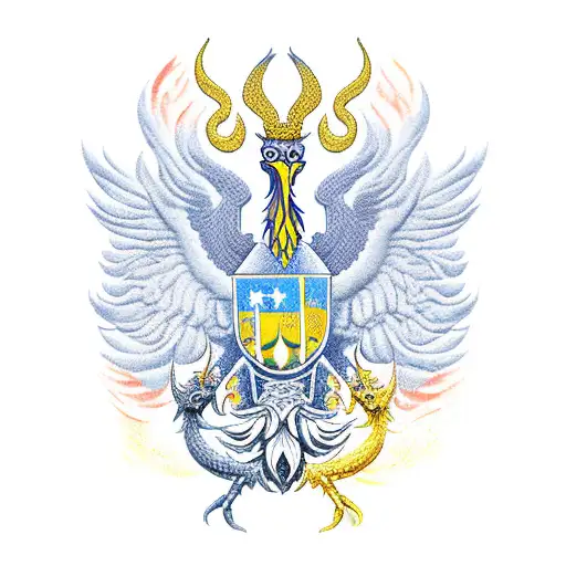 ukranian coat of arms with ukranian traditonal firebird tattoo design idea