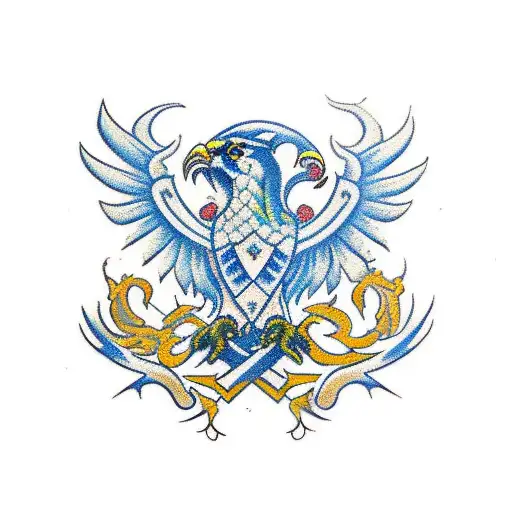 ukranian coat of arms with ukranian traditonal firebird tattoo design idea