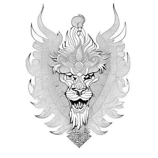 ukranian coat of arms with ukranian traditonal firebird and scottish lion tattoo design idea