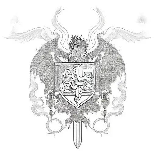 ukranian coat of arms with ukranian traditonal firebird and scottish lion tattoo design idea