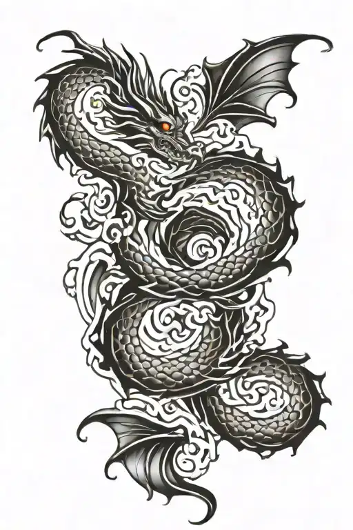 dragon water waves black work tattoo design tattoo design idea