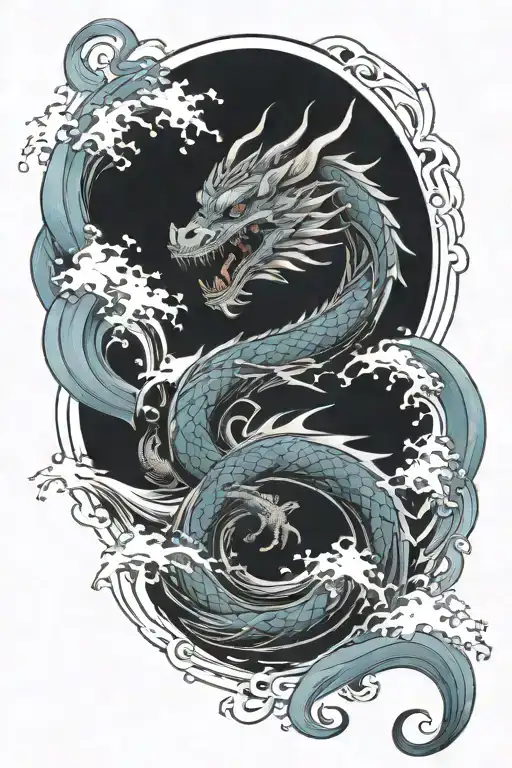 dragon water waves black work tattoo design tattoo design idea