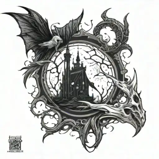 Bloodborne style tattoo and moon surrounded tattoo design idea