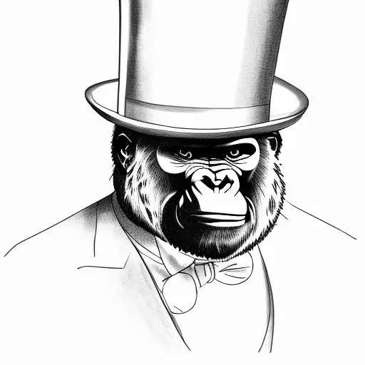 gorilla wearing a three piece suit, a top hat and smoking a cigar tattoo design idea