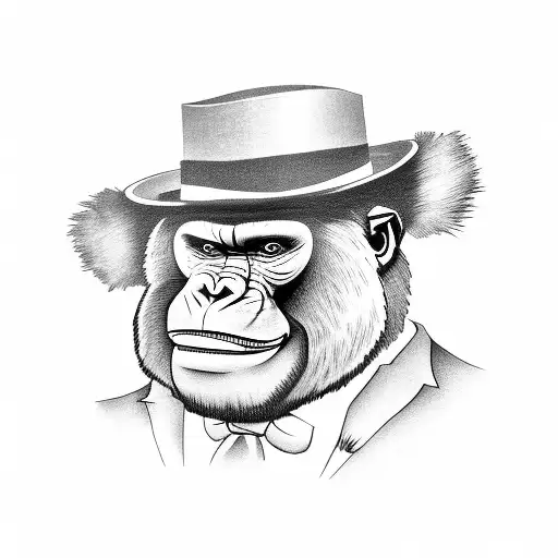 gorilla wearing a three piece suit, a top hat and smoking a cigar tattoo design idea