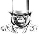 gorilla wearing a three piece suit, a top hat and smoking a cigar tattoo design idea