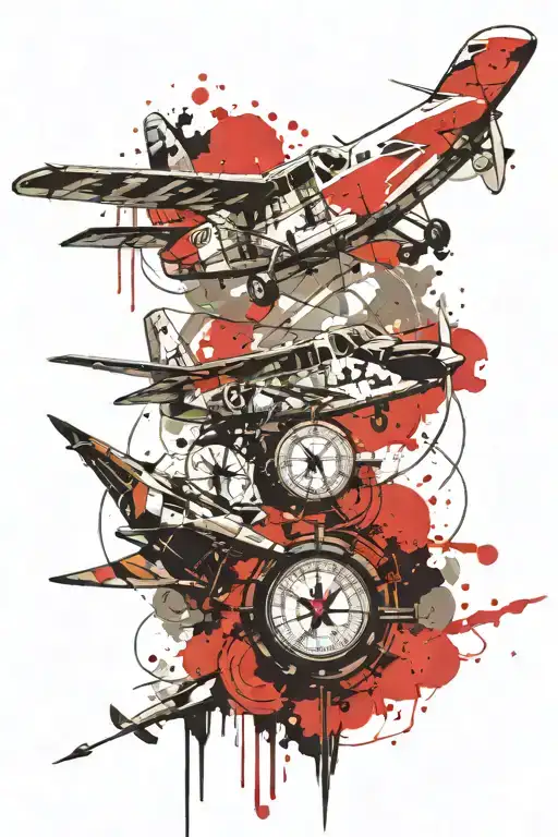 Cessna aviation theme tattoo for calf. compass design in middle with enough fill to cover up existing tattoo.  tattoo design idea