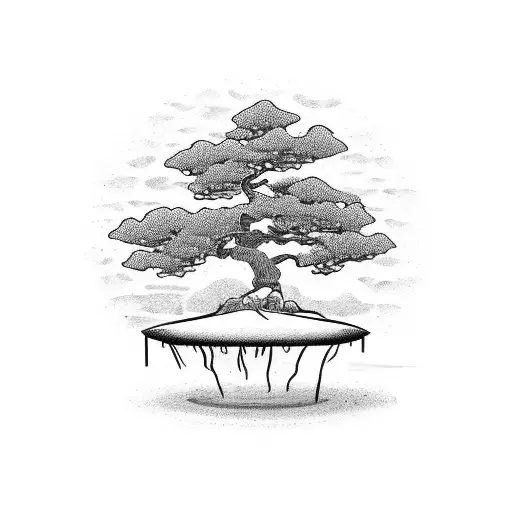 A samurai meditating under a bonsai tree tattoo design idea