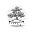 A samurai meditating under a bonsai tree tattoo design idea