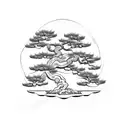 A samurai meditating under a bonsai tree tattoo design idea