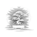 A samurai meditating under a bonsai tree tattoo design idea