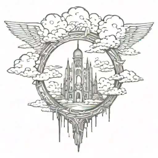 heaven gate on cloud tattoo design idea
