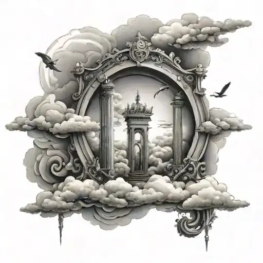 heaven gate on clouds tattoo design idea