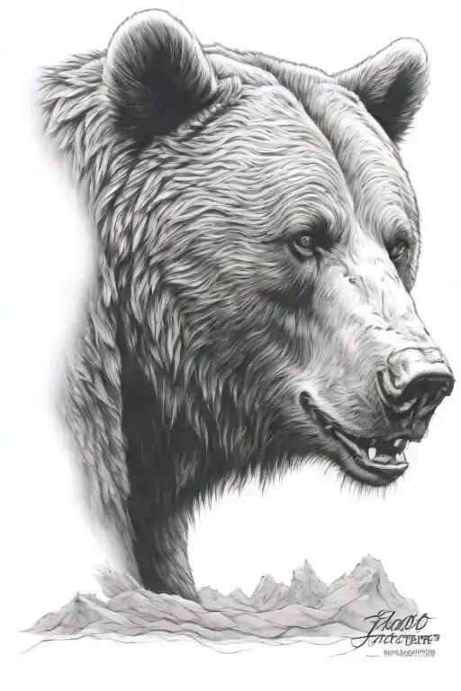 bear head half calm side half aggressive side profile tattoo design idea