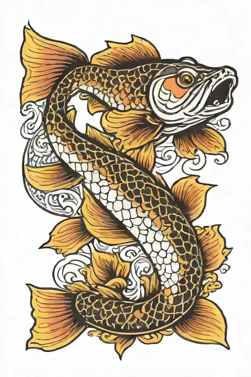 northern Pike in the style of Japanese Koi Fish tattoo design idea