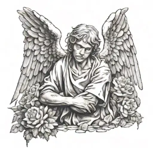 drunk and broken guardian angel tattoo design idea