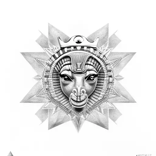 king tut face, pyramids, eye of hors, all seeing eye, , camels, desert, palm trees tattoo design idea