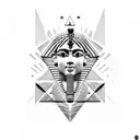 king tut face, pyramids, eye of hors, all seeing eye, , camels, desert, palm trees tattoo design idea