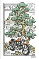 mountain trees trek motorcycle book open tattoo design idea