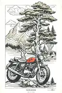 mountain trees trek motorcycle book open tattoo design idea
